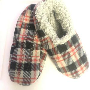 Snoozies Gray Plaid Mens Large 11 / 12 Non-Skid